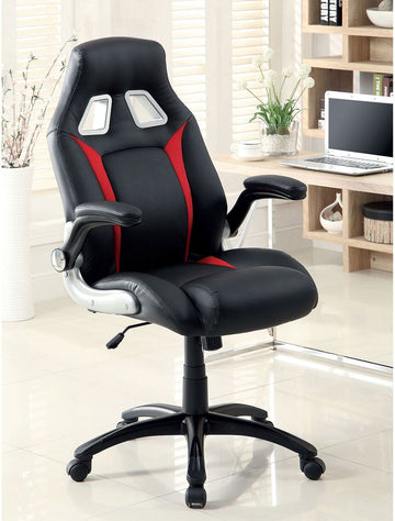 Stylish Office Chair Upholstered 1Pc Comfort Adjustable Chair Relax Gaming Office Chair Work Black And Red Color Padded Armrests Black Office Contemporary,Modern Office Chairs Adjustable Height Metal