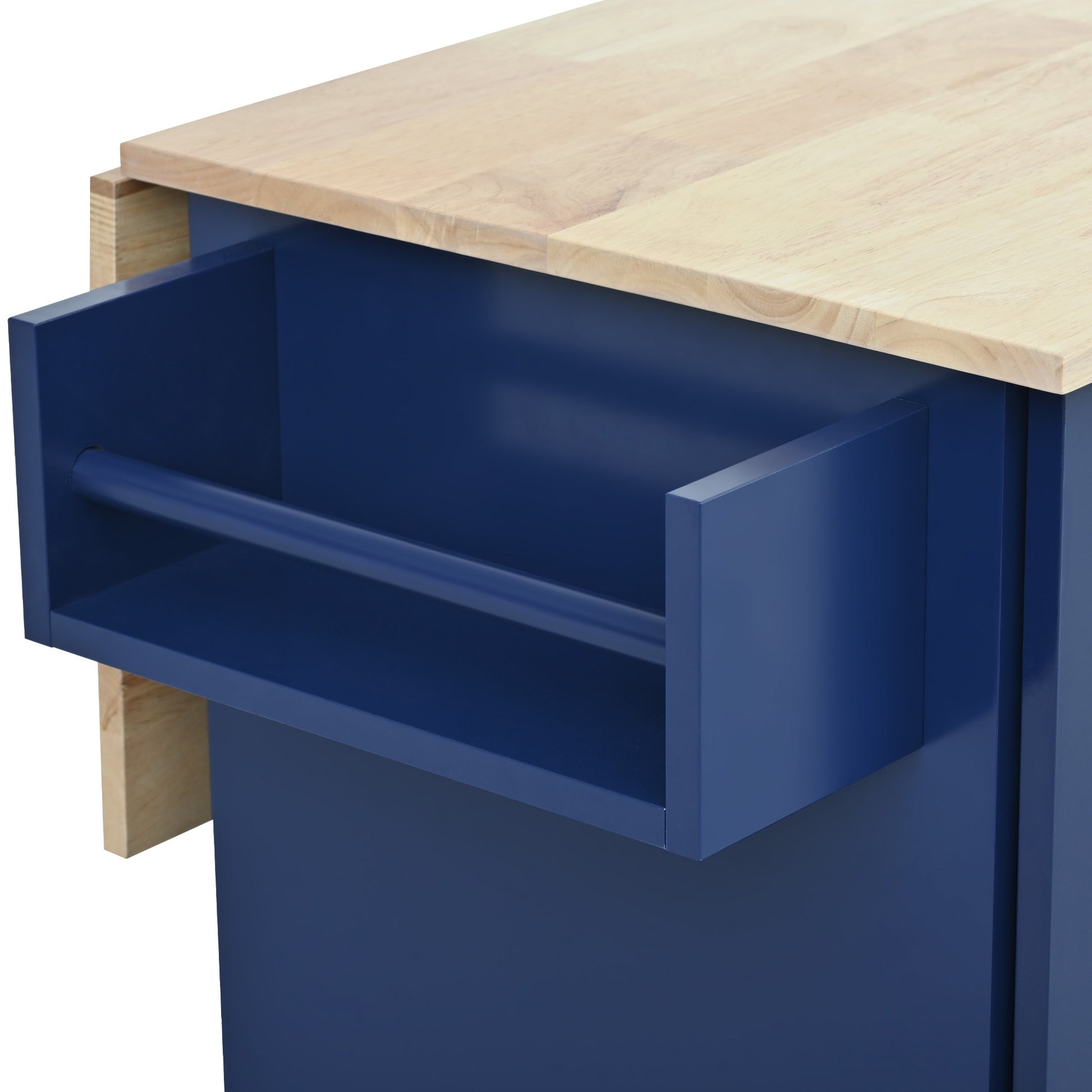 Rolling Mobile Kitchen Island With Drop Leaf Solid Wood Top, Locking Wheels & Storage Cabinet 52.7 Inch Width Dark Blue Blue Mdf