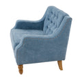 Blue Accent Chair, Living Room Chair, Footrest Chair Set With Vintage Brass Studs, Button Tufted Upholstered Armchair For Living Room, Comfy Reading Chair For Bedroom, Reception Room Blue Linen