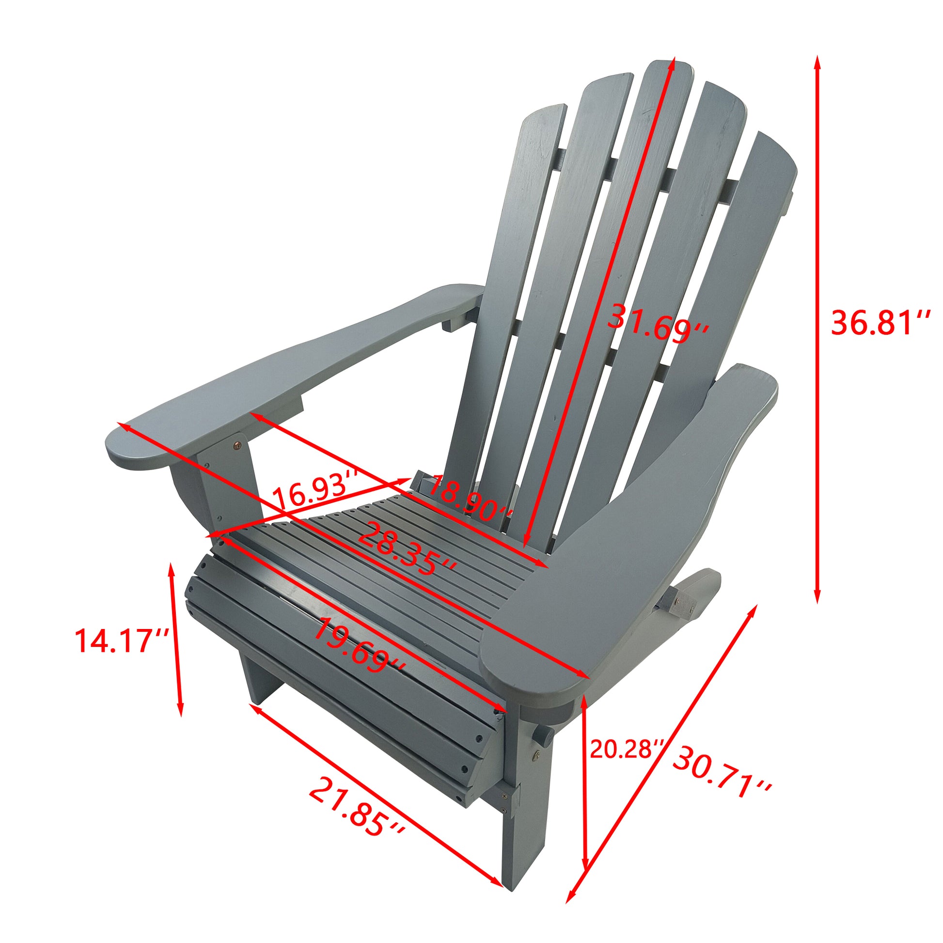 Outdoor Or Indoor Wood Adirondack Chair, Foldable, Grey Grey Solid Wood