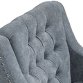 Grey Accent Chair, Living Room Chair, Footrest Chair Set With Vintage Brass Studs, Button Tufted Upholstered Armchair For Living Room, Comfy Reading Chair For Bedroom, Reception Room Grey Linen