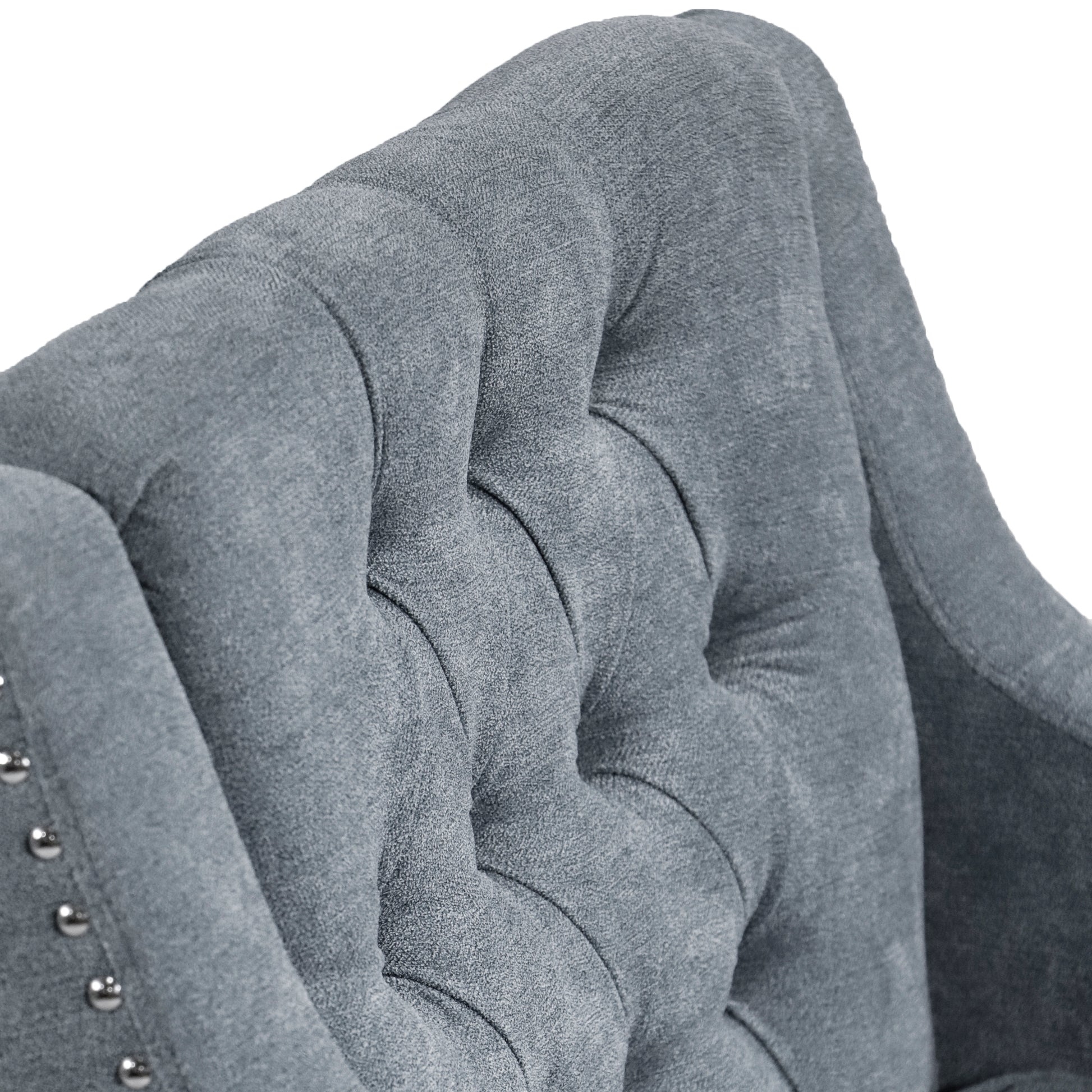 Grey Accent Chair, Living Room Chair, Footrest Chair Set With Vintage Brass Studs, Button Tufted Upholstered Armchair For Living Room, Comfy Reading Chair For Bedroom, Reception Room Grey Linen