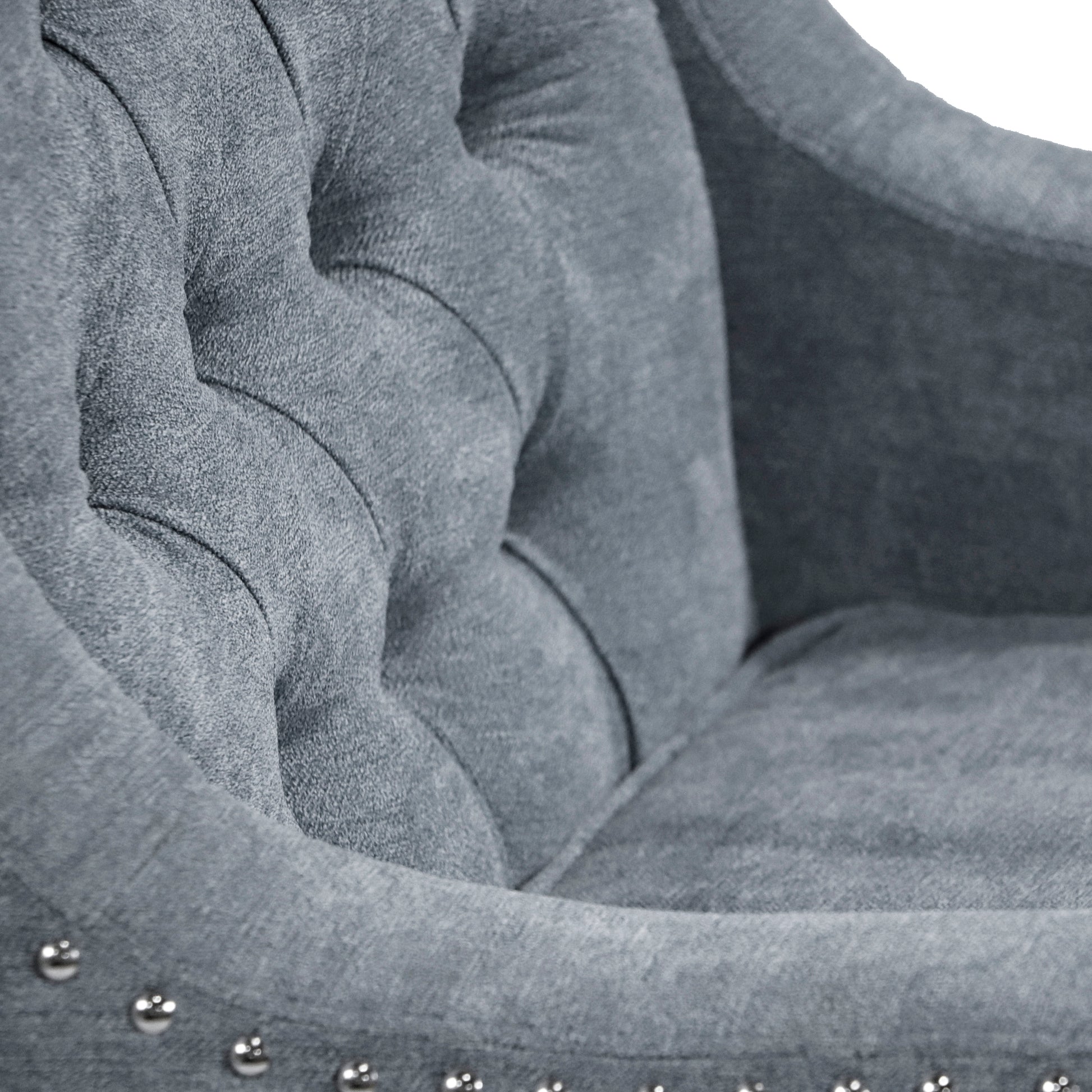 Grey Accent Chair, Living Room Chair, Footrest Chair Set With Vintage Brass Studs, Button Tufted Upholstered Armchair For Living Room, Comfy Reading Chair For Bedroom, Reception Room Grey Linen