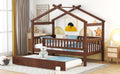 Twin Size Wooden House Bed With Twin Size Trundle, Walnut Twin Walnut Solid Wood Mdf