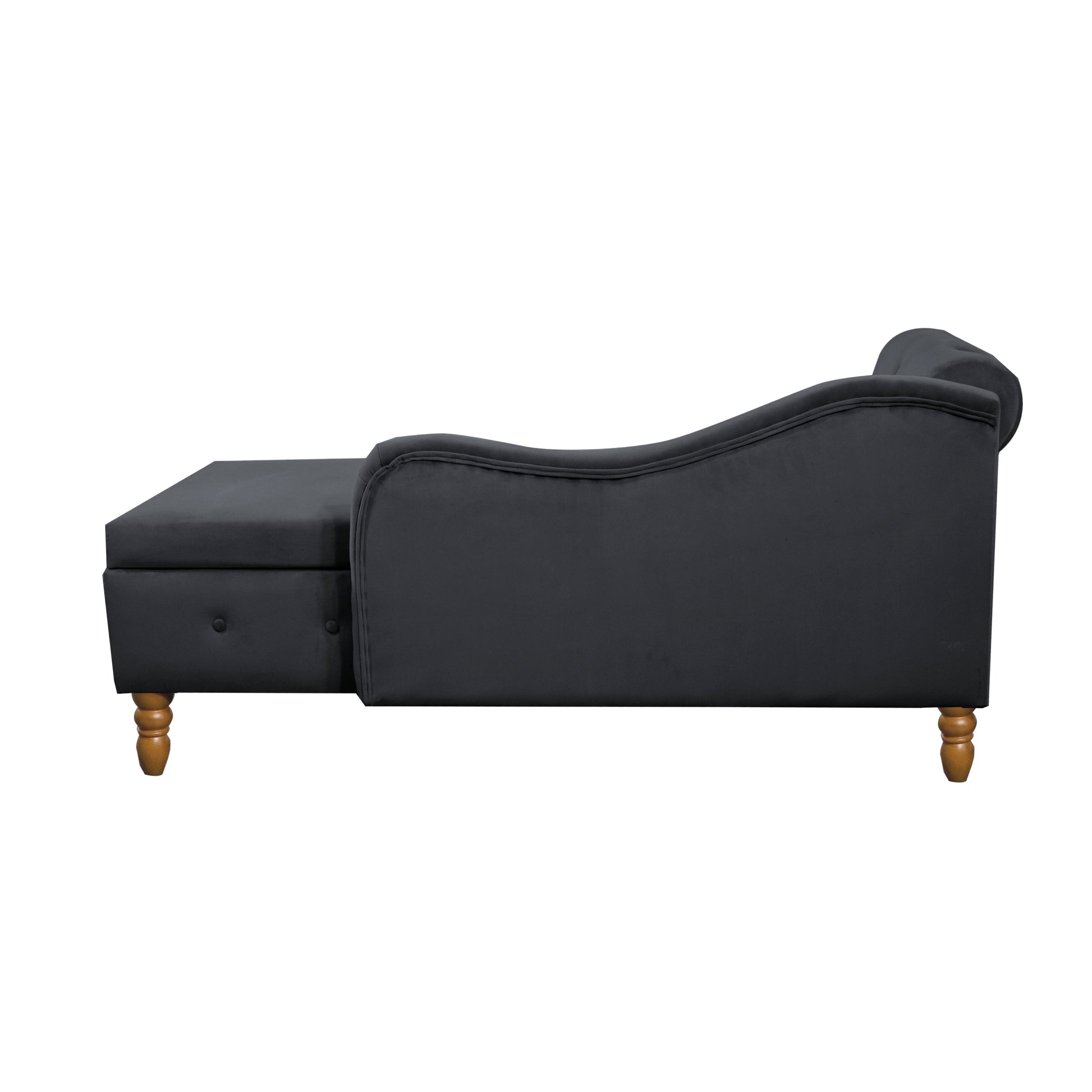 Black Chaise Lounge Indoor,Velvet Lounge Chair For Bedroom With Storage & Pillow,Modern Upholstered Rolled Arm Chase Lounge For Sleeping With Trim For Living Room Bedroom Office Black Velvet