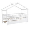 Twin Size Wooden House Bed With Twin Size Trundle, White Twin White Solid Wood Mdf