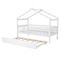 Twin Size Wooden House Bed With Twin Size Trundle, White Twin White Solid Wood Mdf