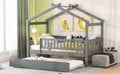 Twin Size Wooden House Bed With Twin Size Trundle, Gray Twin Gray Solid Wood Mdf