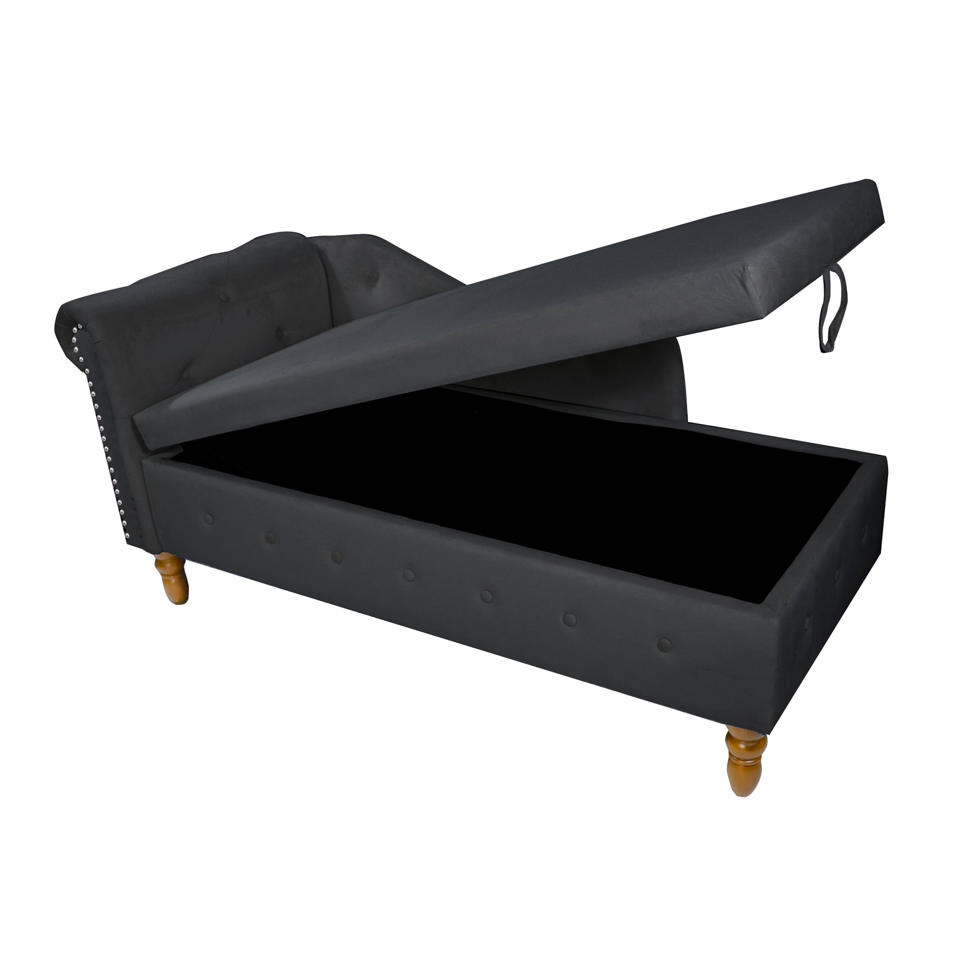 Black Chaise Lounge Indoor,Velvet Lounge Chair For Bedroom With Storage & Pillow,Modern Upholstered Rolled Arm Chase Lounge For Sleeping With Trim For Living Room Bedroom Office Black Velvet