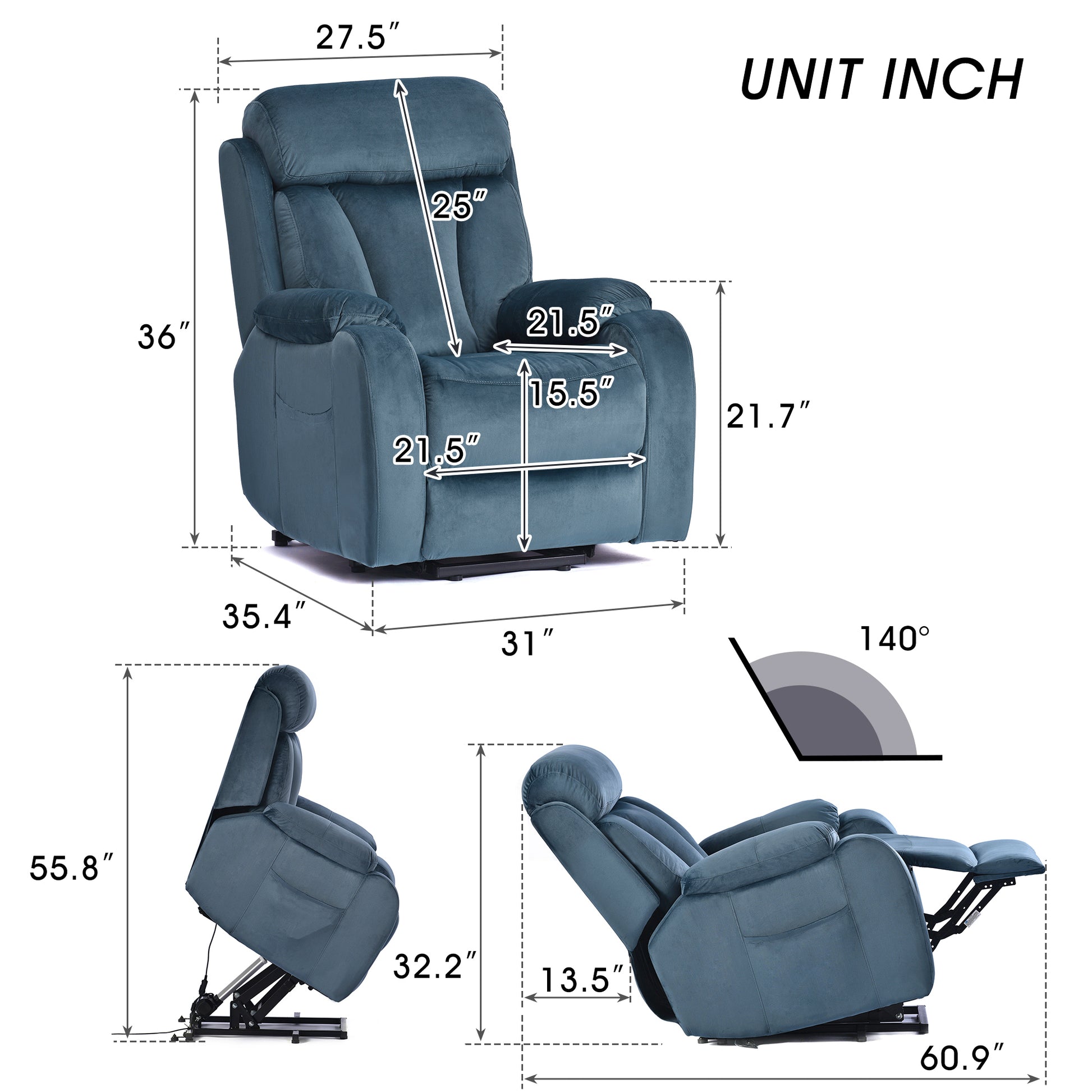 Lift Chair Recliner For Elderly Power Remote Control Recliner Sofa Relax Soft Chair Anti Skid Australia Cashmere Fabric Furniture Living Room Navy Blue Light Brown Wood Primary Living Space Heavy Duty Rubberwood Navy Blue Velvet Power Remote Medium Soft