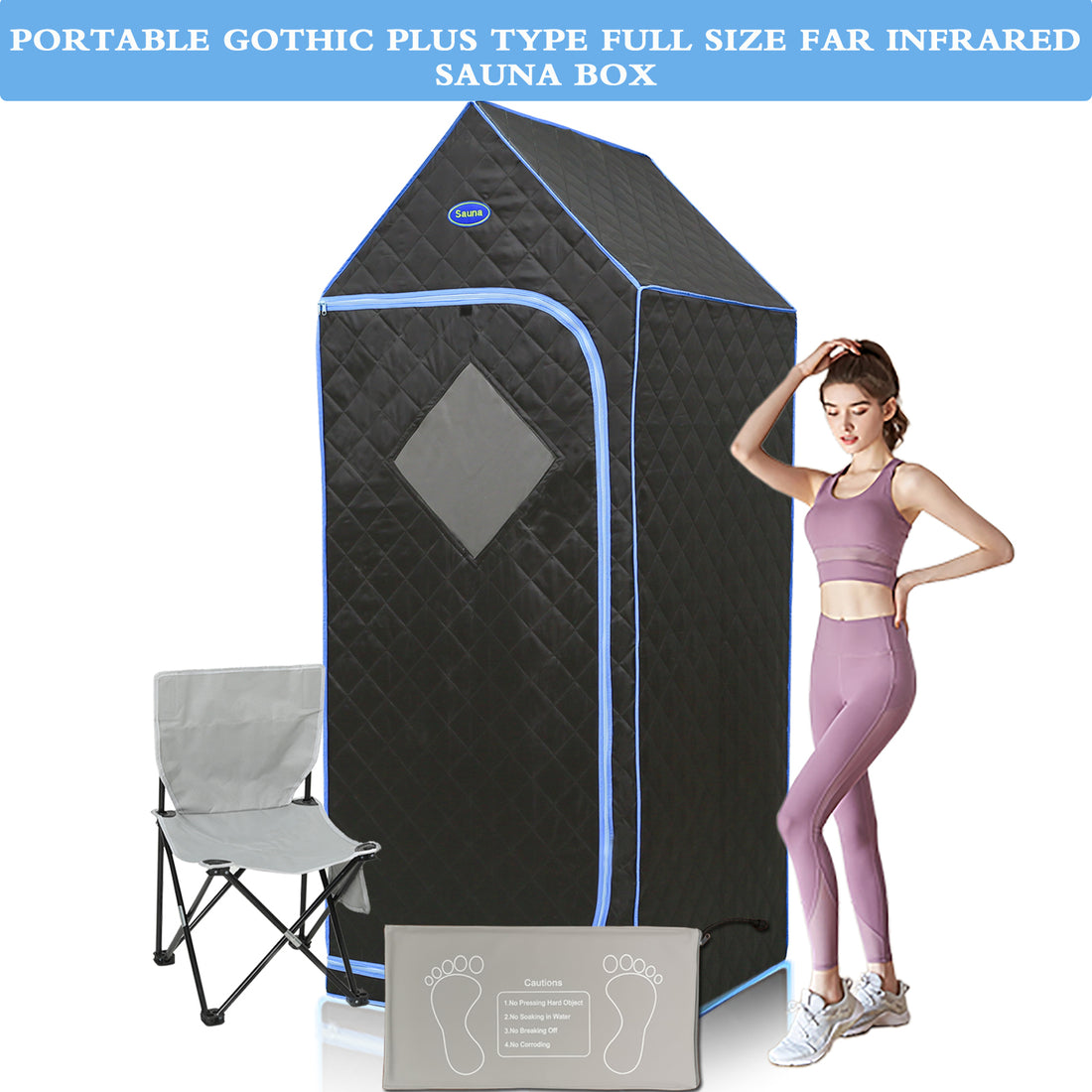 Portable Gothic Roof Plus Type Full Size Far Infrared Sauna Tent. Spa, Detox ,Therapy And Relaxation At Home.Larger Space,Stainless Steel Connector Easy To Install. Fcc Certification Black Black Fabric