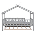 Twin Size Wooden House Bed With Twin Size Trundle, Gray Twin Gray Solid Wood Mdf