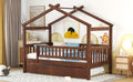 Twin Size Wooden House Bed With Twin Size Trundle, Walnut Twin Walnut Solid Wood Mdf