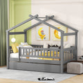 Twin Size Wooden House Bed With Twin Size Trundle, Gray Twin Gray Solid Wood Mdf