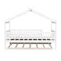 Twin Size Wooden House Bed With Twin Size Trundle, White Twin White Solid Wood Mdf