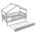 Twin Size Wooden House Bed With Twin Size Trundle, Gray Twin Gray Solid Wood Mdf