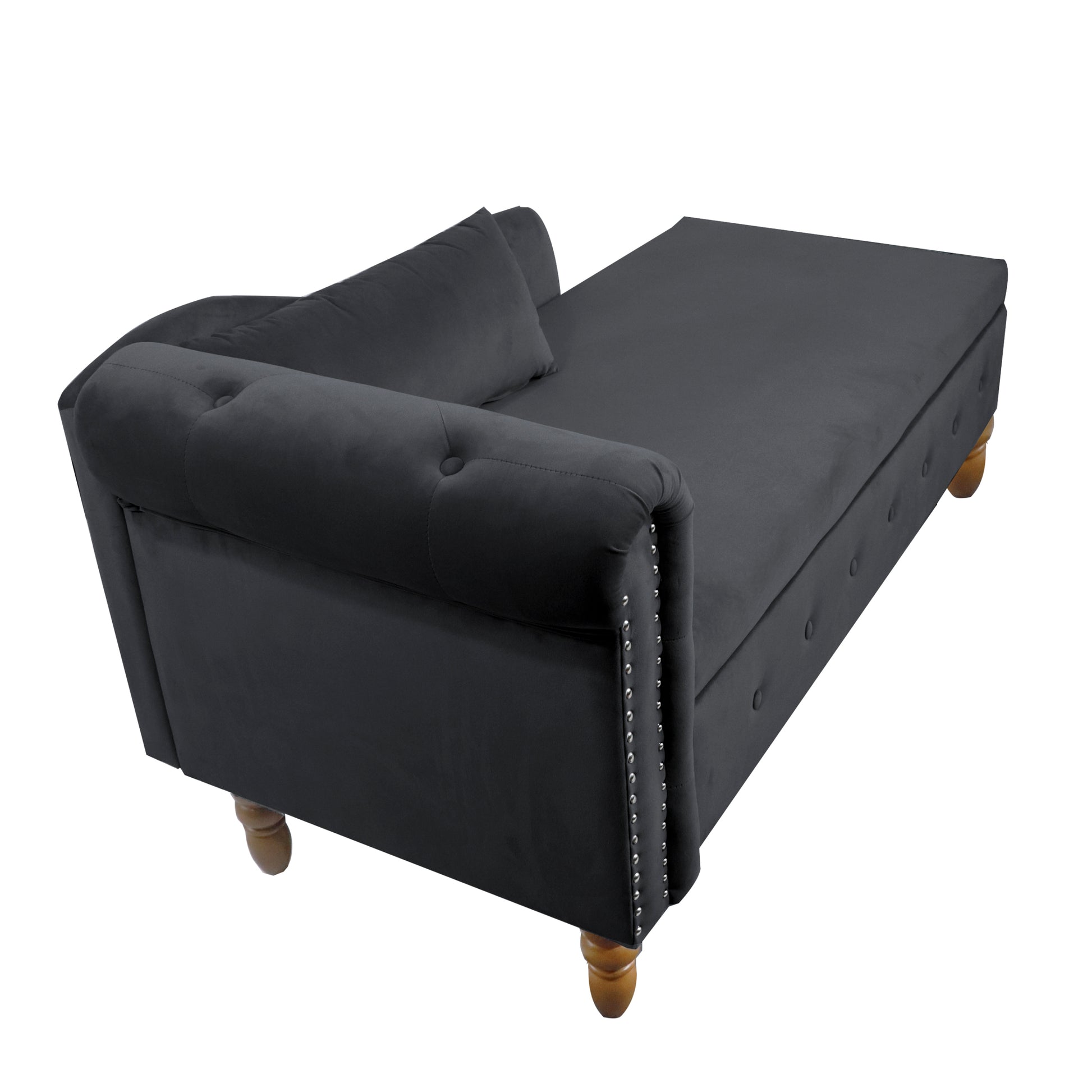 Black Chaise Lounge Indoor,Velvet Lounge Chair For Bedroom With Storage & Pillow,Modern Upholstered Rolled Arm Chase Lounge For Sleeping With Trim For Living Room Bedroom Office Black Velvet