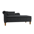 Black Chaise Lounge Indoor,Velvet Lounge Chair For Bedroom With Storage & Pillow,Modern Upholstered Rolled Arm Chase Lounge For Sleeping With Trim For Living Room Bedroom Office Black Velvet