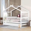 Twin Size Wooden House Bed With Twin Size Trundle, White Twin White Solid Wood Mdf