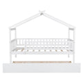 Twin Size Wooden House Bed With Twin Size Trundle, White Twin White Solid Wood Mdf