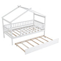 Twin Size Wooden House Bed With Twin Size Trundle, White Twin White Solid Wood Mdf