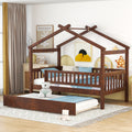 Twin Size Wooden House Bed With Twin Size Trundle, Walnut Twin Walnut Solid Wood Mdf