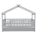 Twin Size Wooden House Bed With Twin Size Trundle, Gray Twin Gray Solid Wood Mdf