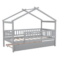 Twin Size Wooden House Bed With Twin Size Trundle, Gray Twin Gray Solid Wood Mdf