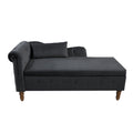 Black Chaise Lounge Indoor,Velvet Lounge Chair For Bedroom With Storage & Pillow,Modern Upholstered Rolled Arm Chase Lounge For Sleeping With Trim For Living Room Bedroom Office Black Velvet