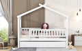 Twin Size Wooden House Bed With Twin Size Trundle, White Twin White Solid Wood Mdf