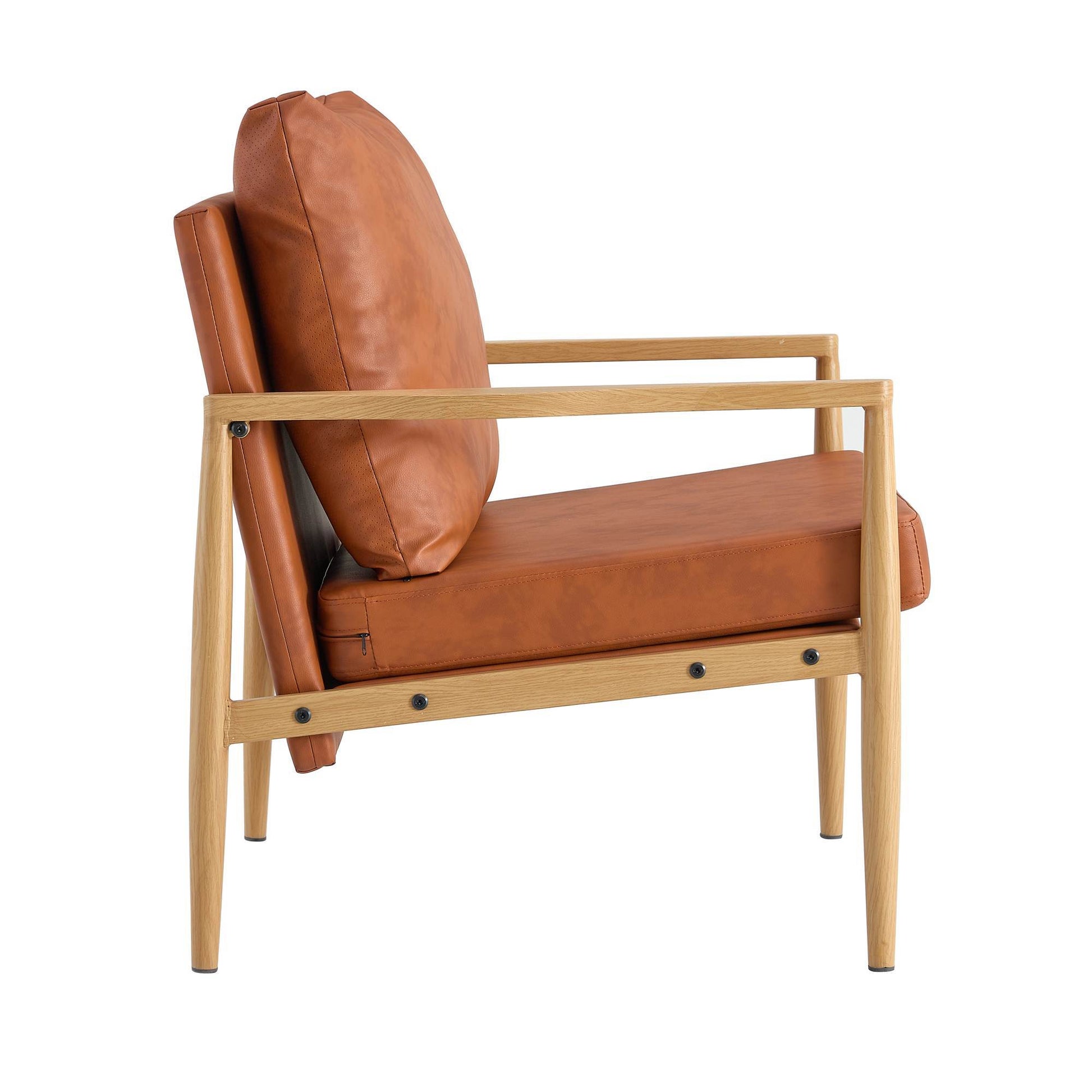 Pu Leather Accent Arm Chair Mid Century Modern Upholstered Armchair With Imitation Solid Wood Color Metal Frame Extra Thick Padded Backrest And Seat Cushion Sofa Chairs For Living Room Sf 010 Brown Foam Pu