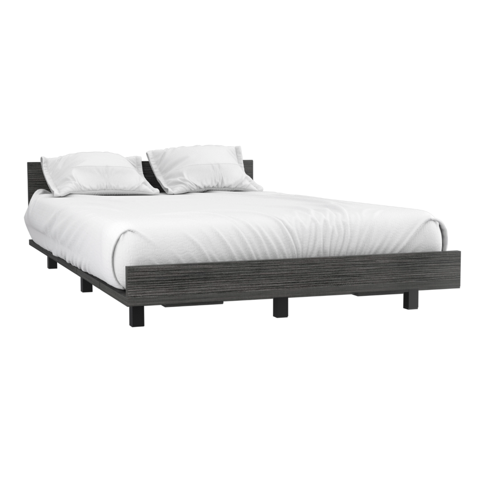 Kaia Twin Bed Base, Headboard Smokey Oak Twin Gray Composite Bedroom Modern Bed Frame Particle Board Particle Board