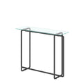 Console Table Single Layer Tempered Glass Rectangular Porch Table Black Leg Double Tempered Glass Tea Table,Transparent Transparent Tempered Glass
