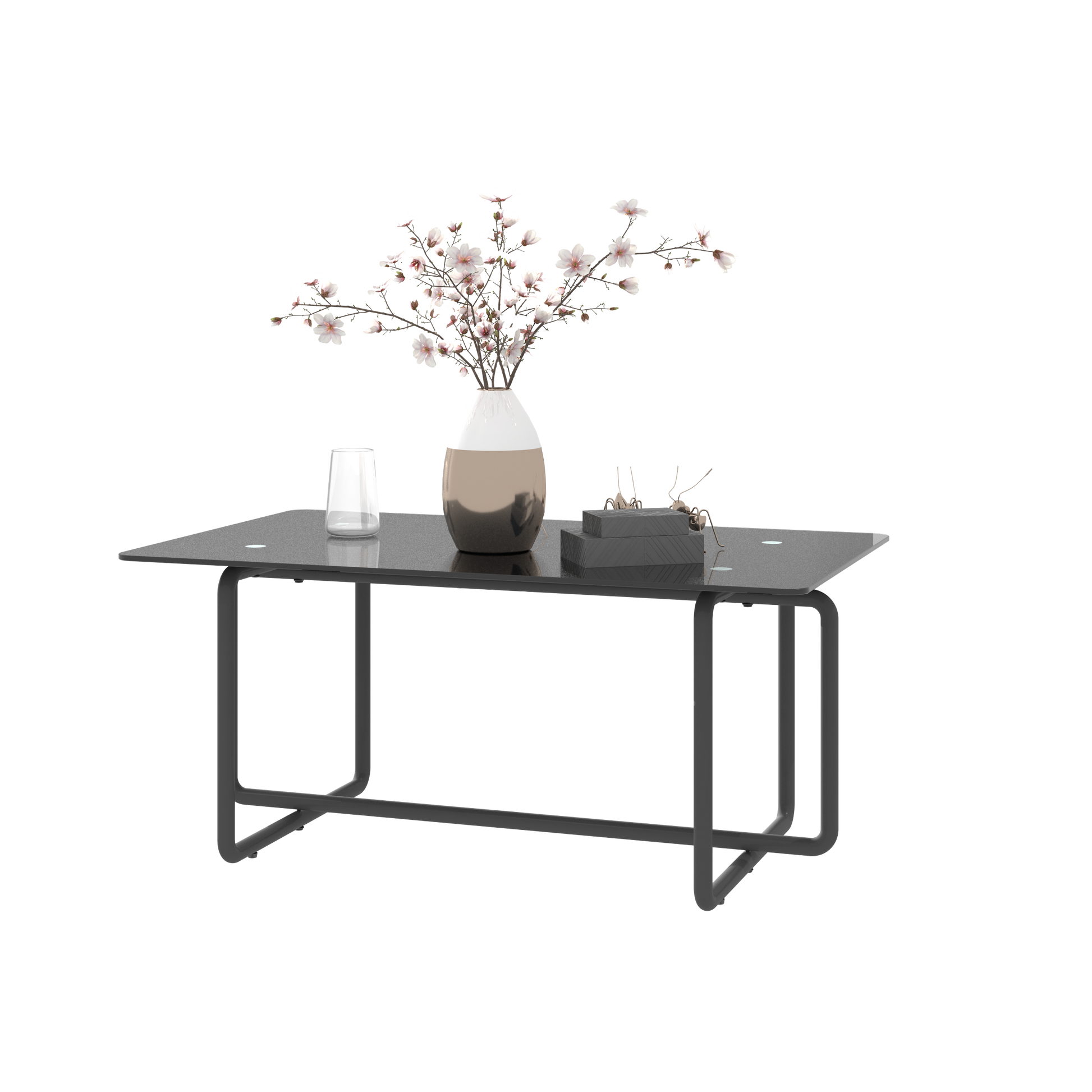 Modern Tempered Glass Tea Table Coffee Table, Table For Living Room,Black Black Tempered Glass