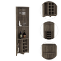 Essential Corner Bar Cabinetthree Shelves, Eight Built In Wine Rack, Two Side Shelves Dark Brown Walnut Particle Board