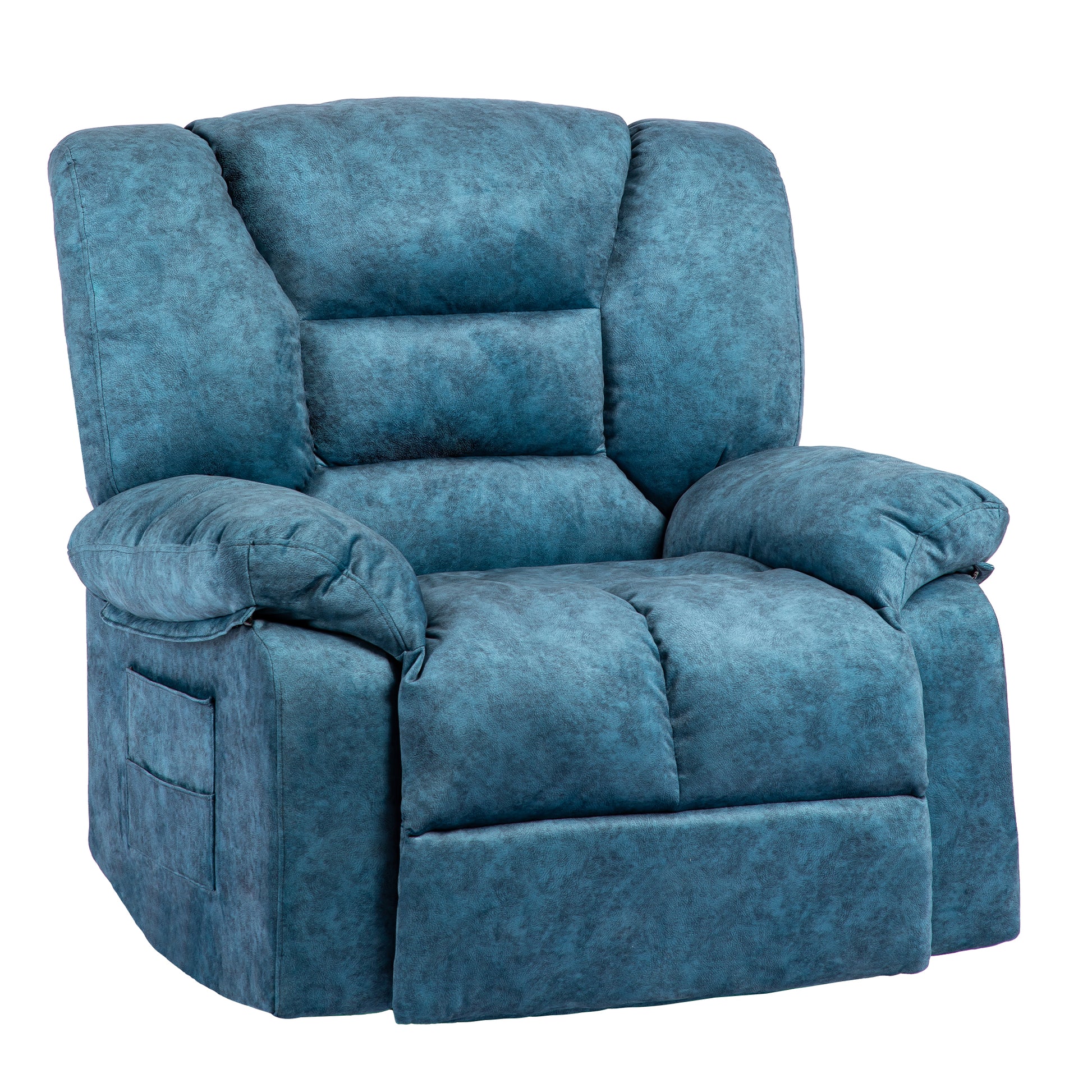 Oversized Recliner Chair Sofa With Massage And Heating Blue Velvet Manual Handle Metal Primary Living Space Soft Cushion Back Heavy Duty American Traditional,Contemporary,Modern Pillow Top Arms Foam Fabric