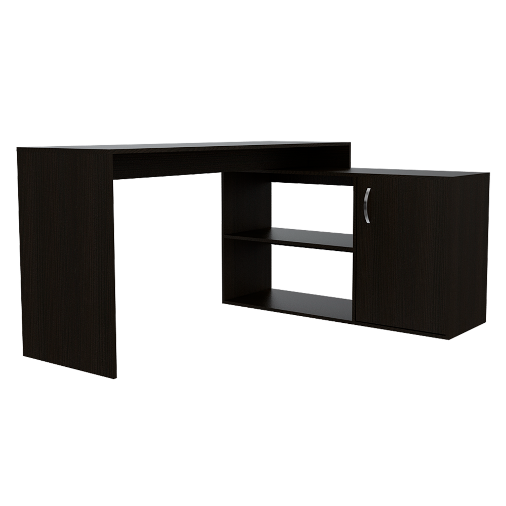 Axis Modern L Shaped Computer Desk With Open & Closed Storages Black Black Computer Desk Z Shape Office Modern Freestanding Rectangular Desk Rectangular Laminated Particle Board Particle Board