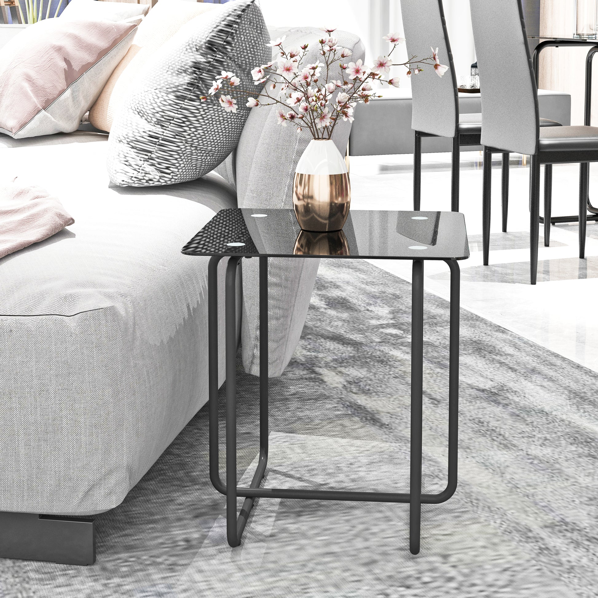 Modern Tempered Glass Coffee Table End Table Side Table For Living Room,Bedroom, Black Black Glass