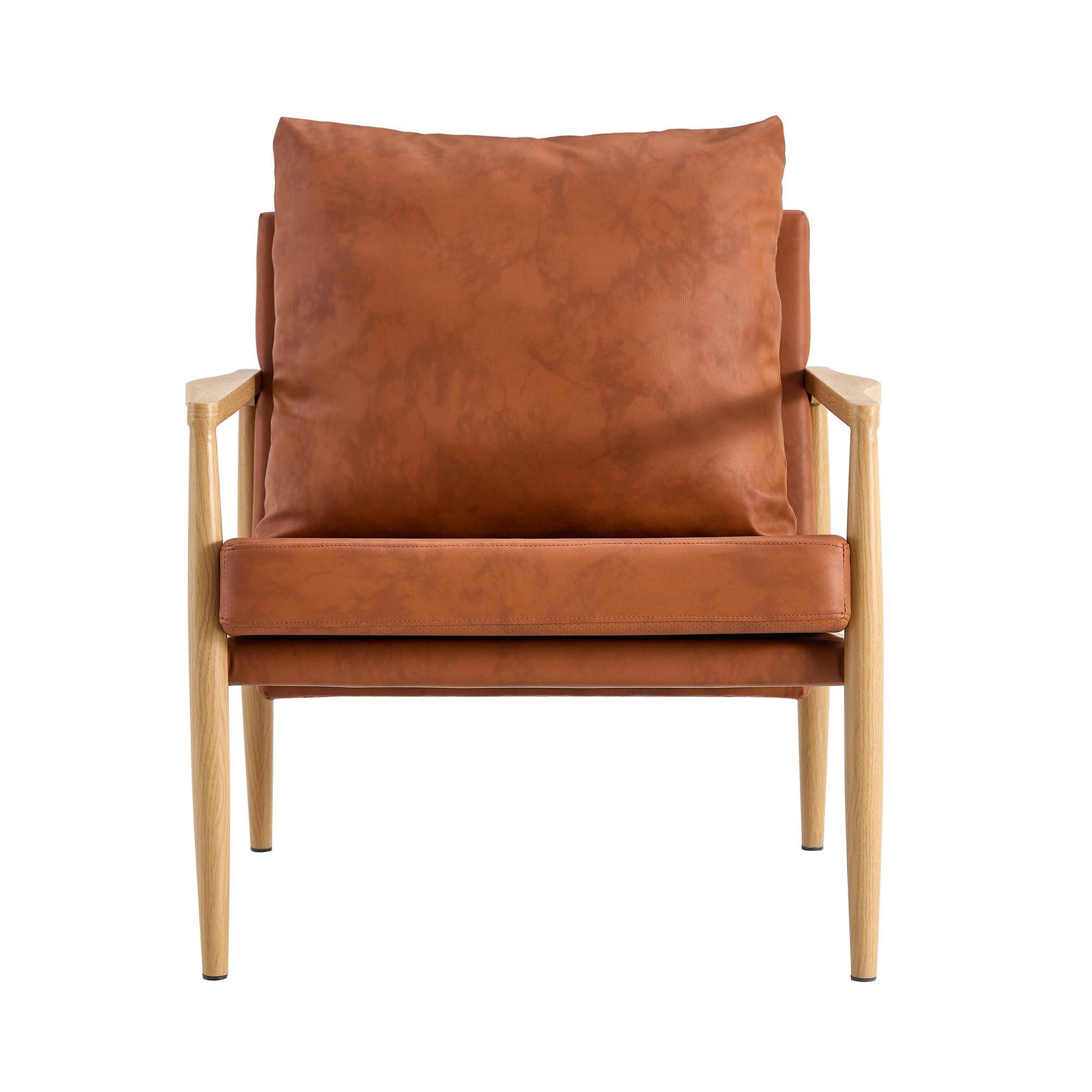 Pu Leather Accent Arm Chair Mid Century Modern Upholstered Armchair With Imitation Solid Wood Color Metal Frame Extra Thick Padded Backrest And Seat Cushion Sofa Chairs For Living Room Sf 010 Brown Foam Pu