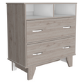 Portanova Two Drawer Dresser, Two Open Shelves, Superior Top, Four Legs Light Gray White Gray Drawer 2 Drawers Bedroom Shelf Modern Particle Board Particle Board