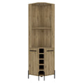 Hans Corner Bar Cabinet, Two Shelves, Five Built In Wine Rack Macadamia Oak Particle Board Particle Board