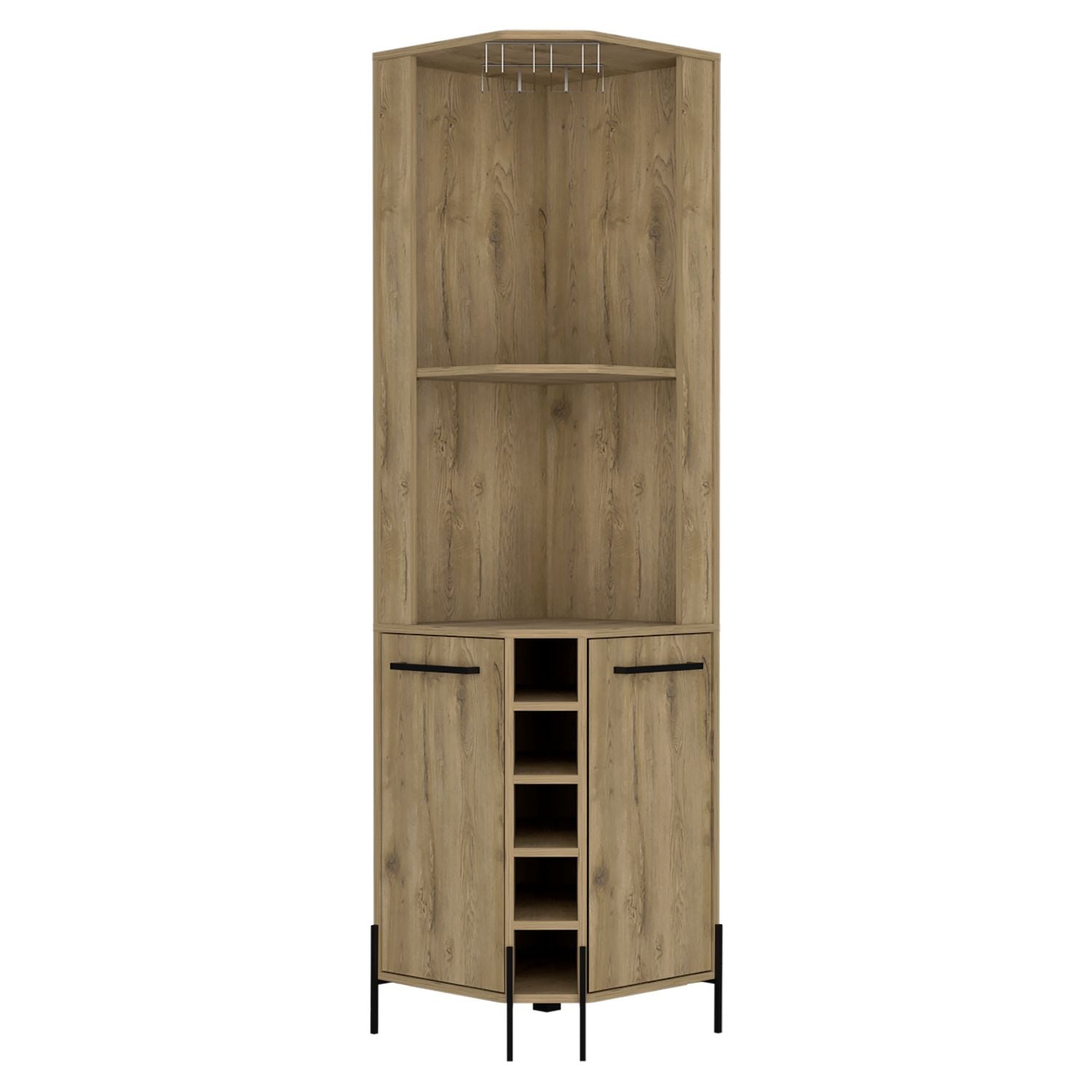 Hans Corner Bar Cabinet, Two Shelves, Five Built In Wine Rack Macadamia Beige Particle Board Particle Board