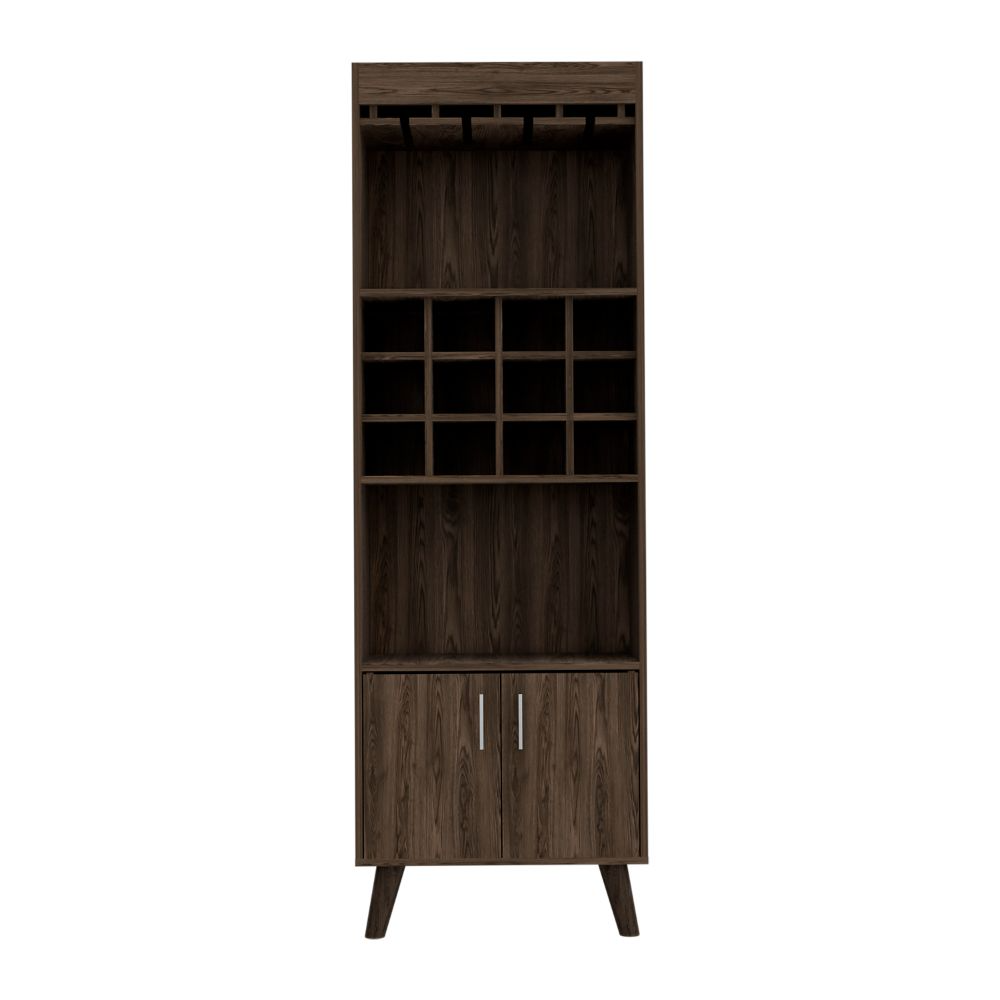 Oslo Bar Cabinet, Twelve Built In Wine Rack, Double Door Cabinet, Two Shelves Dark Walnut Black Dark Walnut Particle Board Particle Board