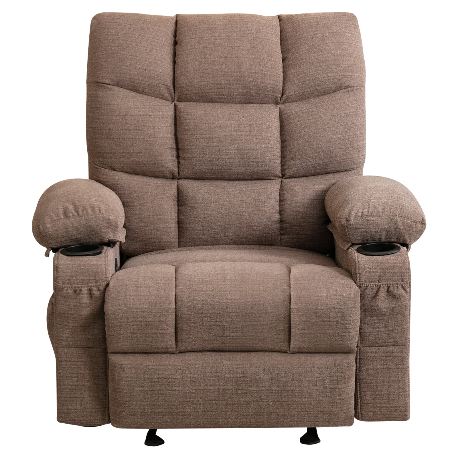 Vanbow.Recliner Chair Massage Heating Sofa With Usb And Side Pocket 2 Cup Holders Brown Brown Foam Fabric