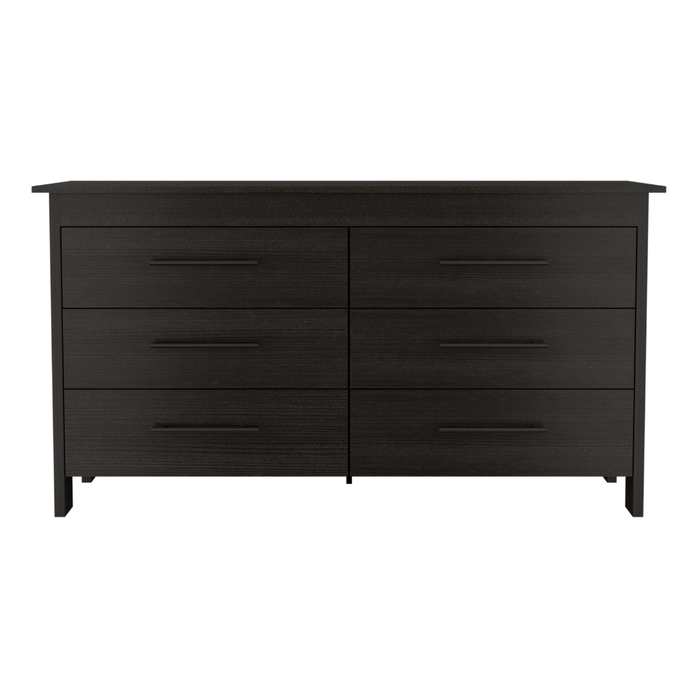 Hms 6 Drawer Double Dresser, Four Legs, Superior Top Black Black Bedroom Modern Particle Board Particle Board