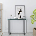 Console Table Single Layer Tempered Glass Rectangular Porch Table Black Leg Double Tempered Glass Tea Table,Transparent Transparent Tempered Glass