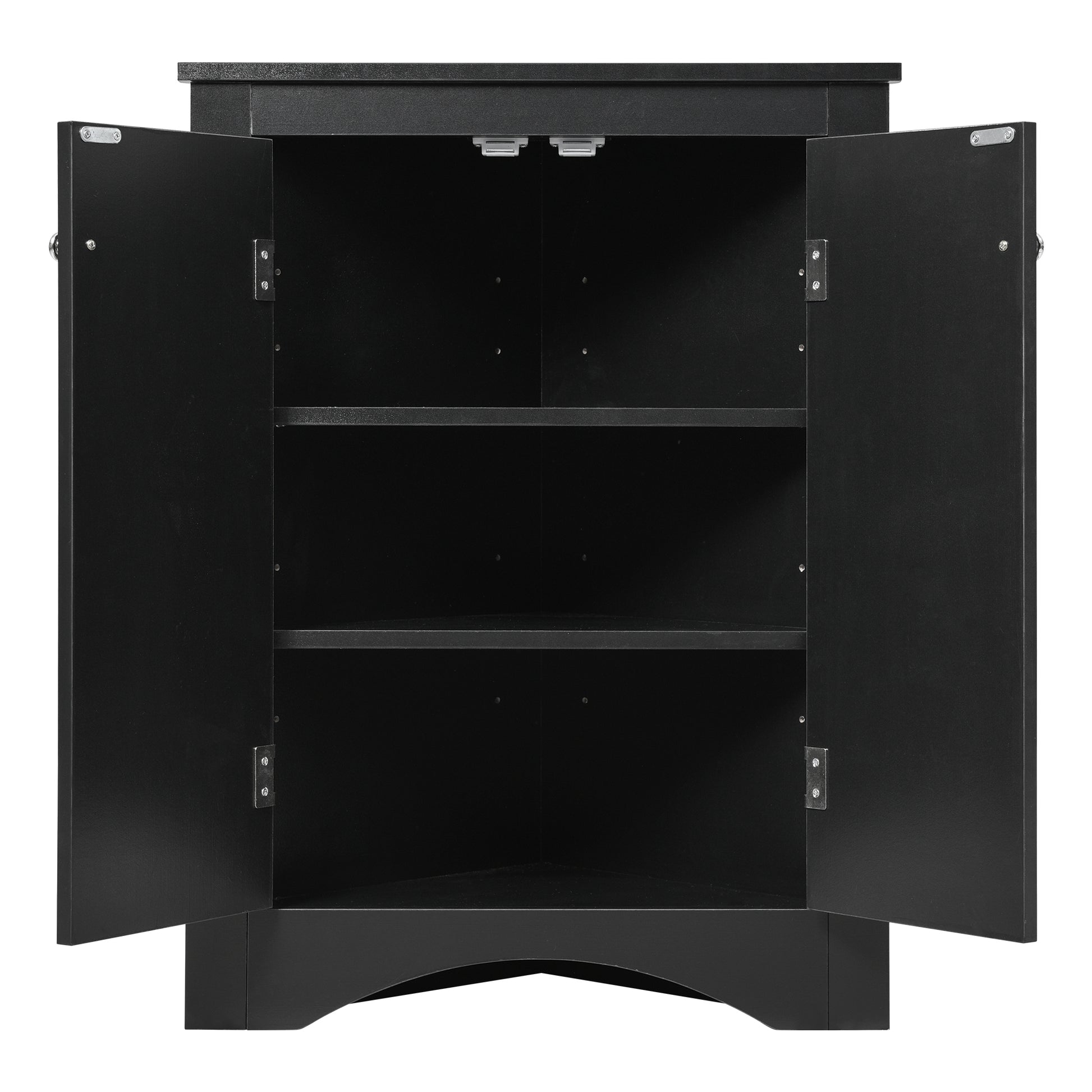 Black Triangle Bathroom Storage Cabinet With Adjustable Shelves, Freestanding Floor Cabinet For Home Kitchen Black Mdf