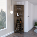 Essential Corner Bar Cabinetthree Shelves, Eight Built In Wine Rack, Two Side Shelves Dark Brown Walnut Particle Board