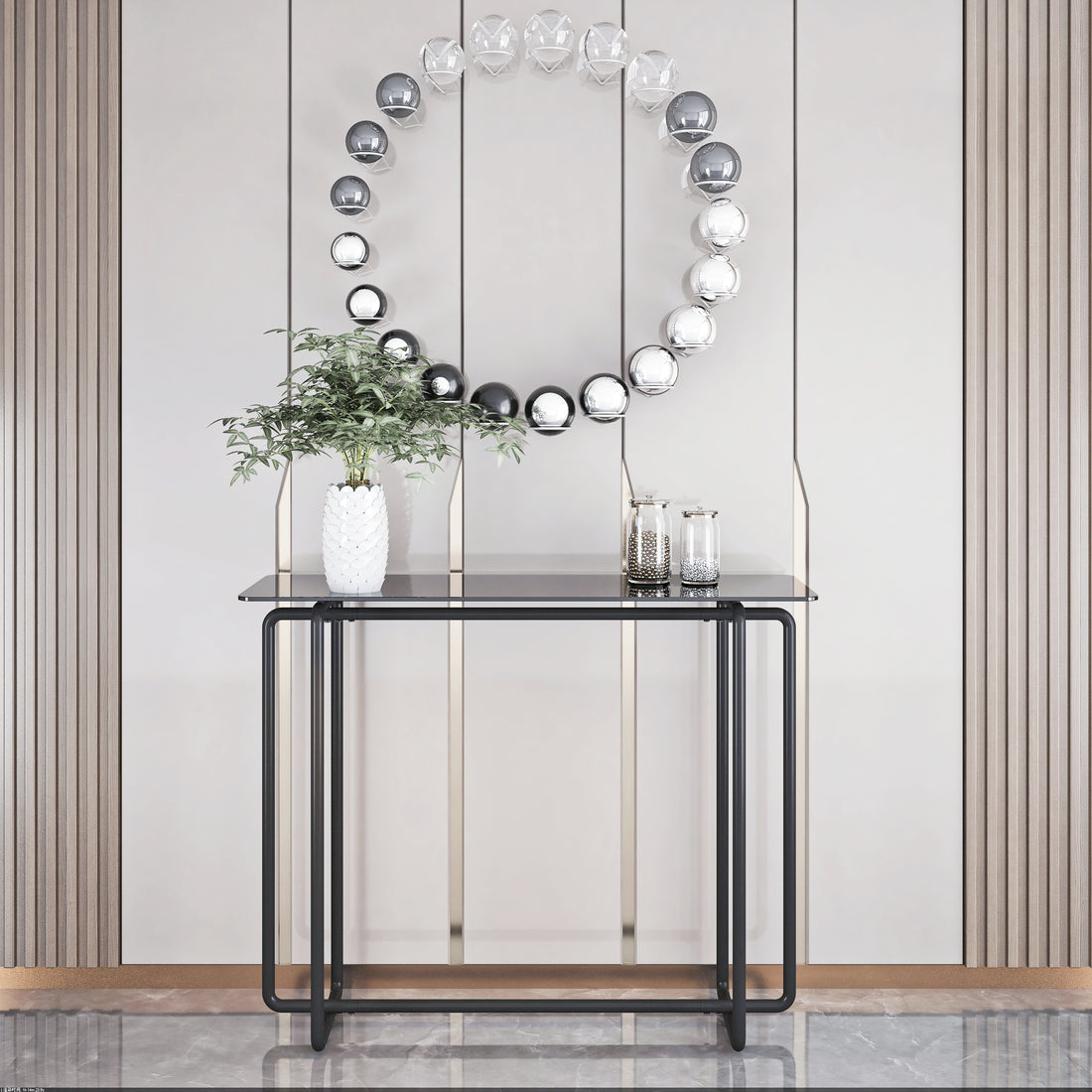 Console Table Single Layer Tempered Glass Rectangular Porch Table Black Leg Double Tempered Glass Tea Table,Black Black Tempered Glass
