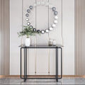 Console Table Single Layer Tempered Glass Rectangular Porch Table Black Leg Double Tempered Glass Tea Table,Black Black Tempered Glass